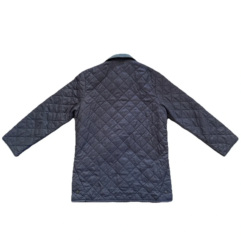 Barbour Liddesdale Jacket Men Medium Navy Blue Quilted Corduroy Collar Snap Coat - Picture 2 of 10